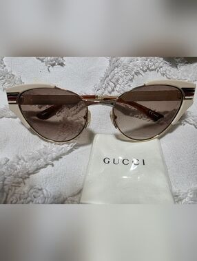 Gucci Cream Cat Eye Sunglasses with Brown Lenses